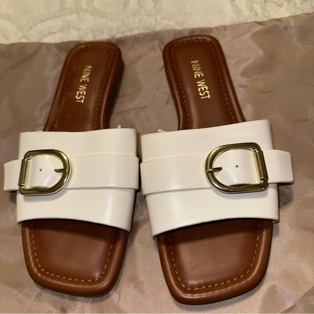 Nine West Buckle Sandals In White Size: 5.5